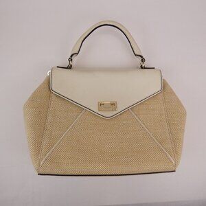 Kate Spade Bag Tan White Leather Trimmed Canvas Handbag Crossbody Convertible